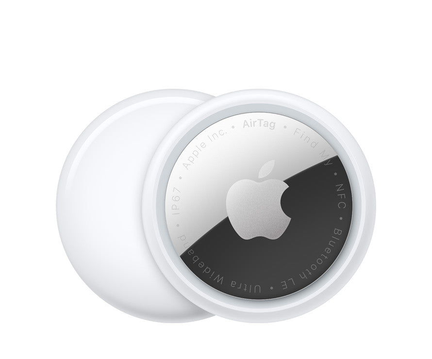 AirTag front and back view showing Apple logo